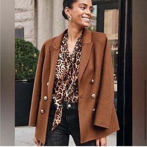 EXPRESS HAND SEWN WOOL-BLEND DOUBLE BREASTED NOVELTY BUTTON BLAZER